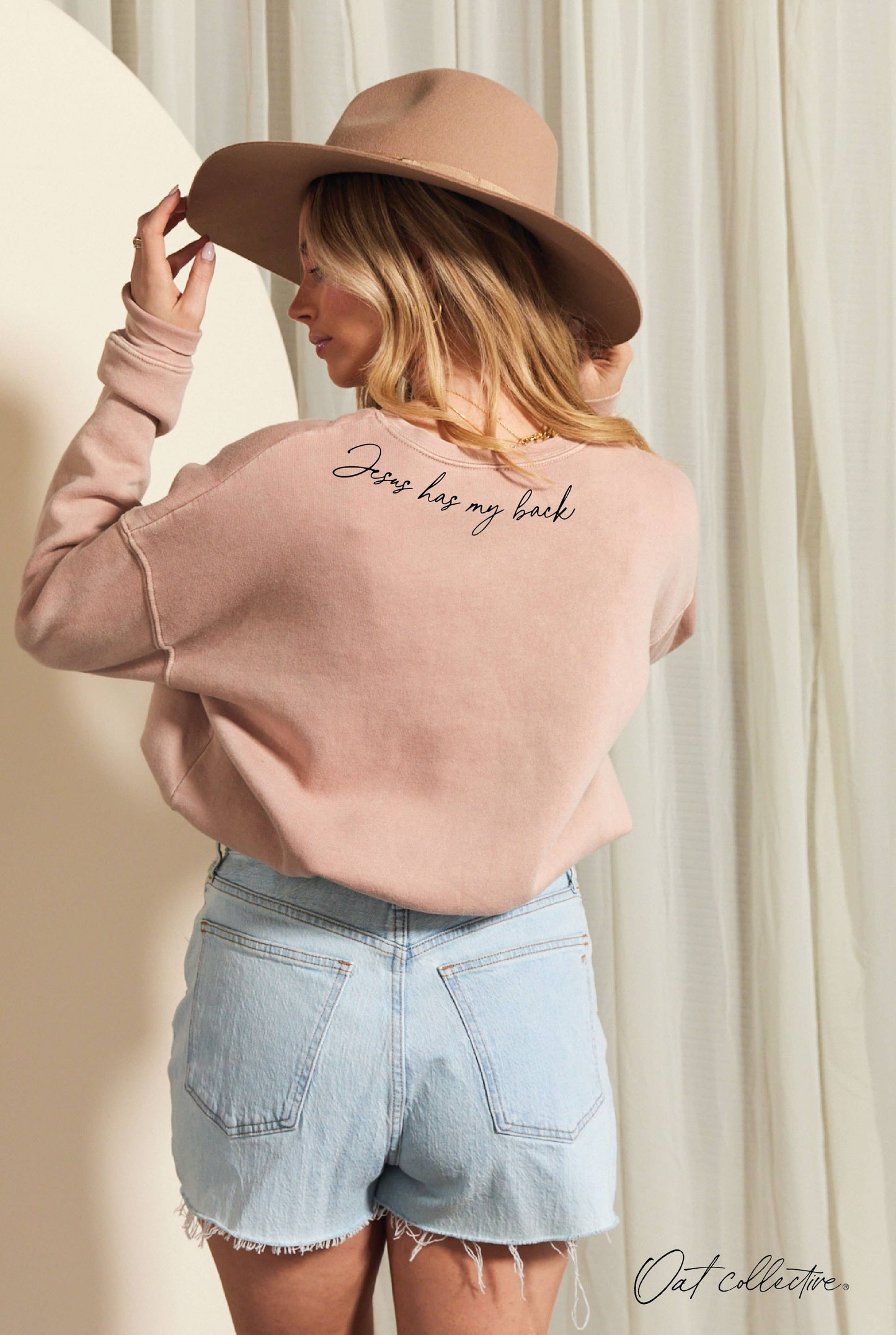 OAT COLLECTIVE - JESUS HAS MY BACK Mineral Graphic Sweatshirt