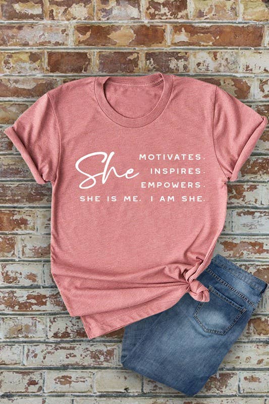 Top Avenue - She Motivates, Inspires, Empowers, She Is Me, I Am She, Unisex Round Neck T-Shirt
