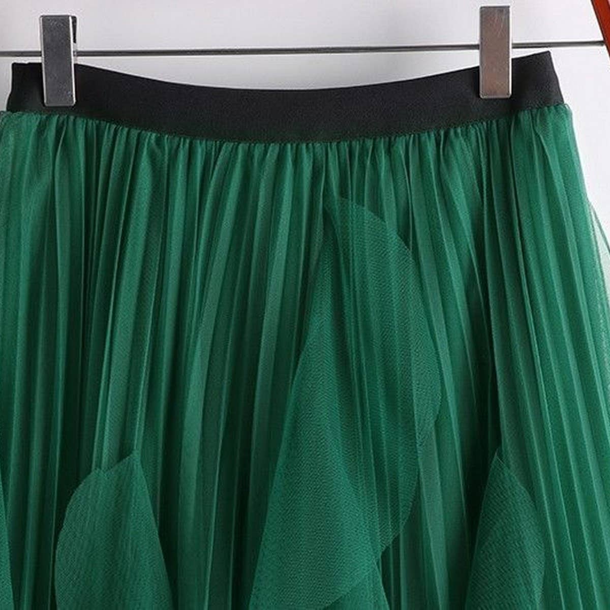 ACCITY - TULLE SKIRT MID-LENGTH HIGH WAIST PLEATED SKIRT_CWBLS0397