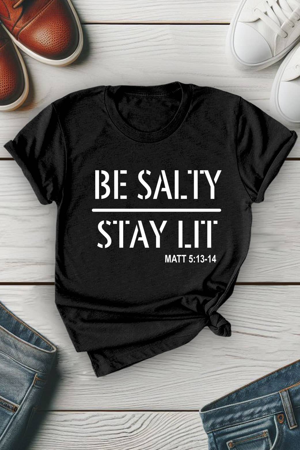 Top Avenue - Be Salty Stay Lit, Unisex Round Neck T-Shirt