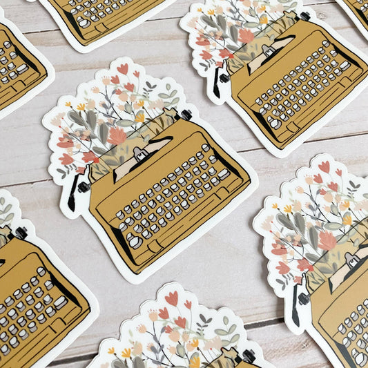 Typewriter & Flowers Sticker *FREE SHIPPING with any order over $10