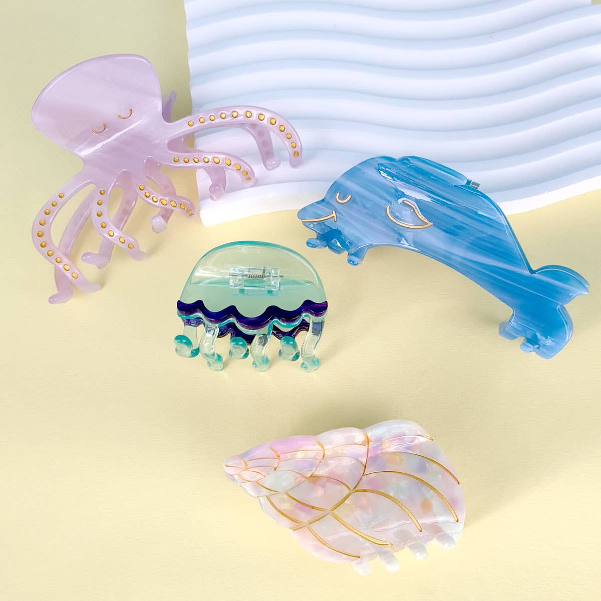ACCITY - OCEAN BEACH FISH SEASHELL ACRYLIC HAIR CLAW CLIPS _CWAHA0552
