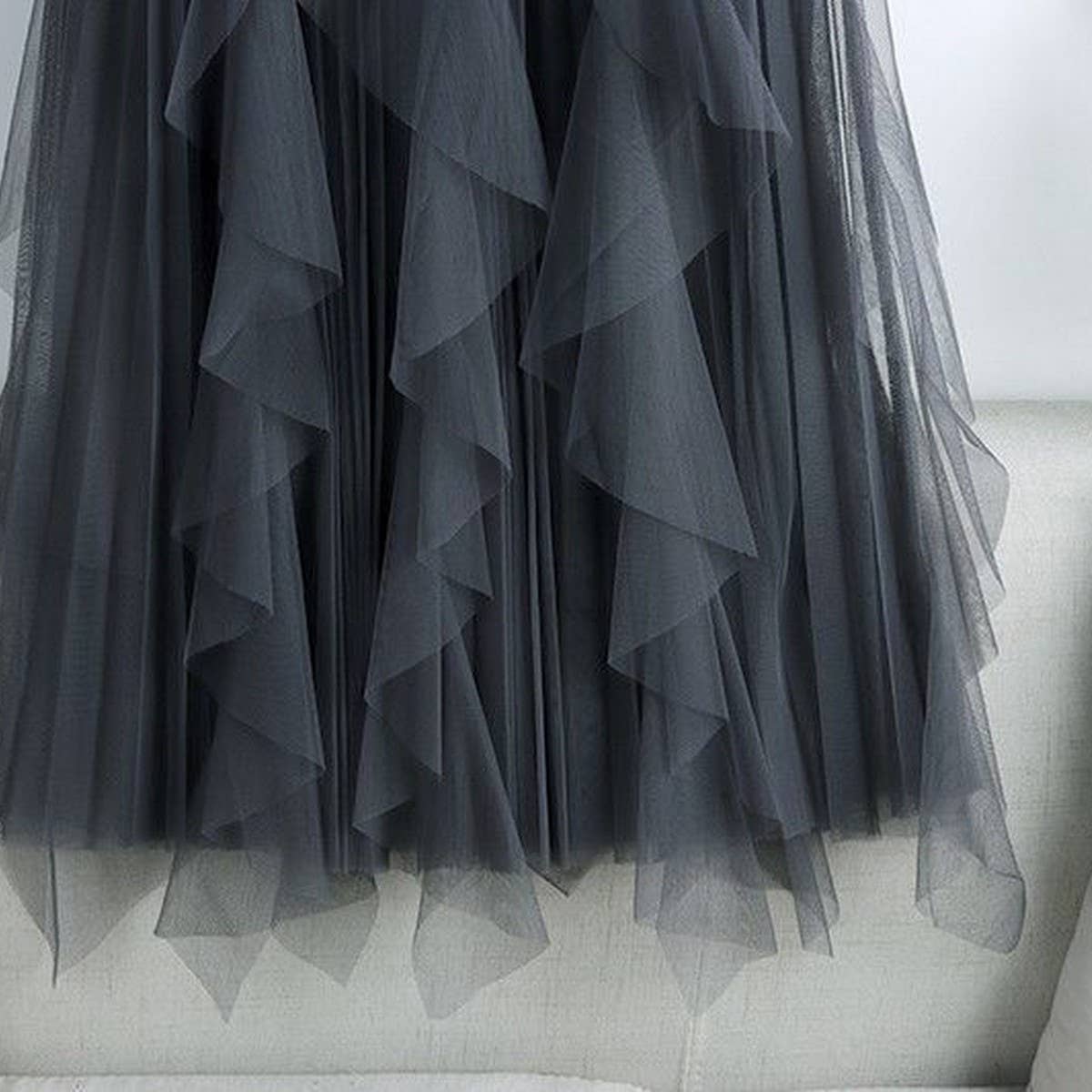 ACCITY - TULLE SKIRT MID-LENGTH HIGH WAIST PLEATED SKIRT_CWBLS0397