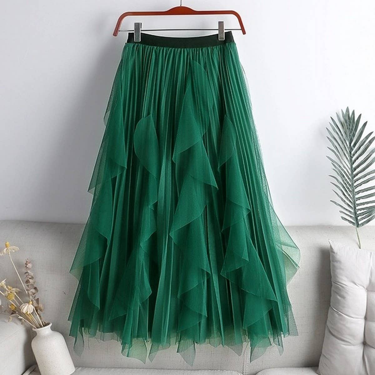 ACCITY - TULLE SKIRT MID-LENGTH HIGH WAIST PLEATED SKIRT_CWBLS0397