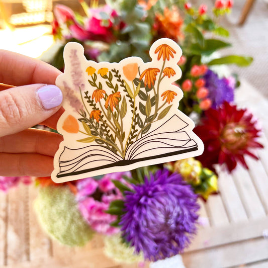 Book & Flowers Sticker *FREE SHIPPING with any order over $10