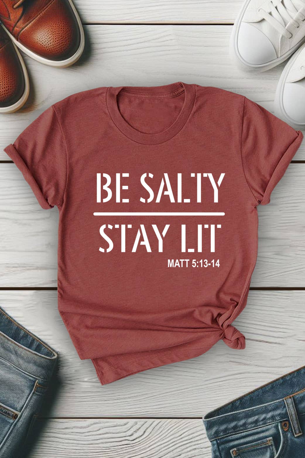 Top Avenue - Be Salty Stay Lit, Unisex Round Neck T-Shirt