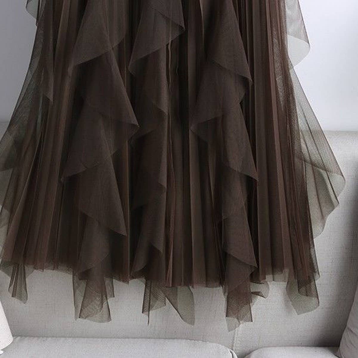 ACCITY - TULLE SKIRT MID-LENGTH HIGH WAIST PLEATED SKIRT_CWBLS0397