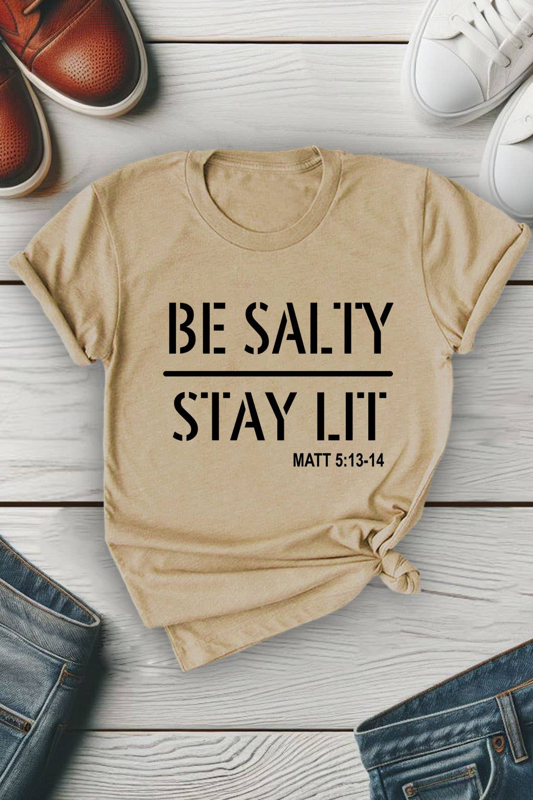 Top Avenue - Be Salty Stay Lit, Unisex Round Neck T-Shirt