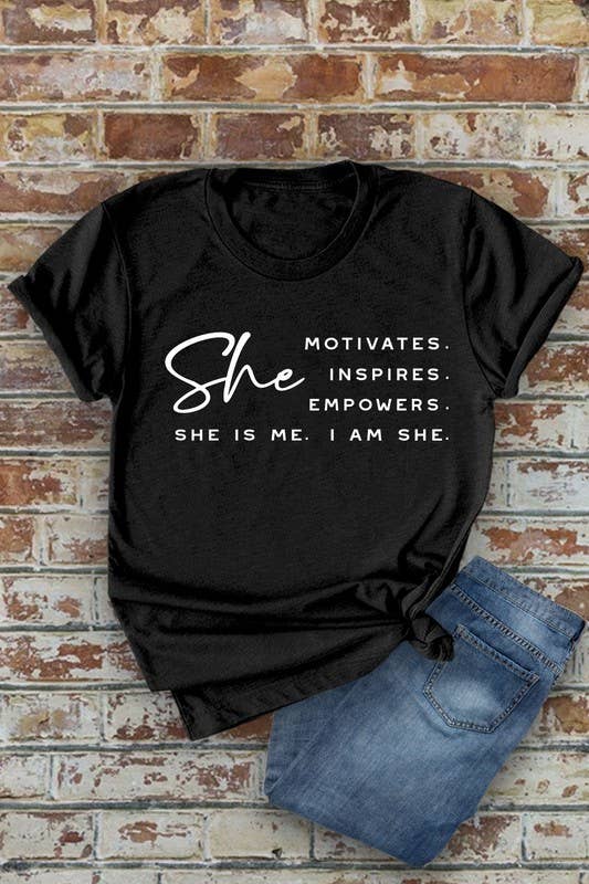 Top Avenue - She Motivates, Inspires, Empowers, She Is Me, I Am She, Unisex Round Neck T-Shirt