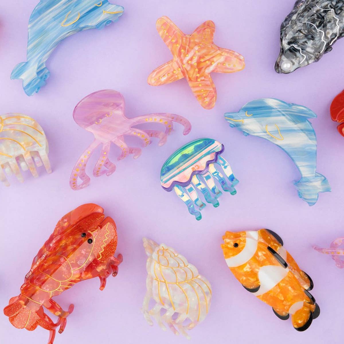 ACCITY - OCEAN BEACH FISH SEASHELL ACRYLIC HAIR CLAW CLIPS _CWAHA0552