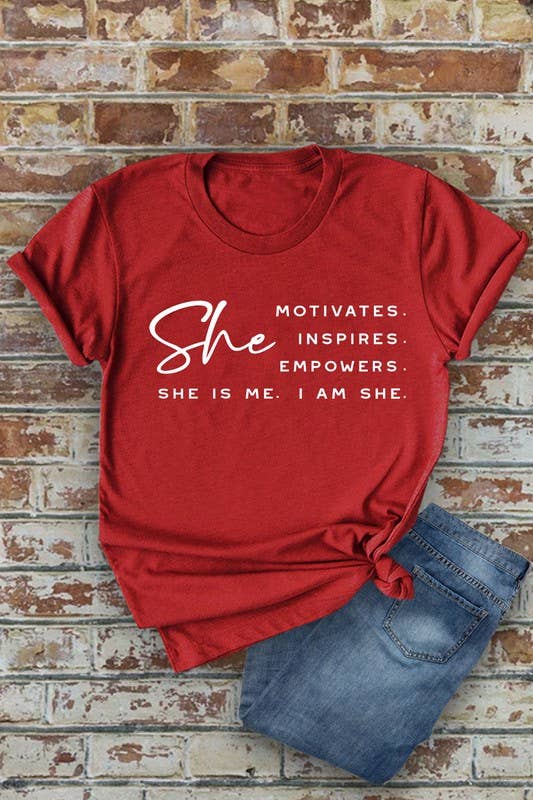 Top Avenue - She Motivates, Inspires, Empowers, She Is Me, I Am She, Unisex Round Neck T-Shirt
