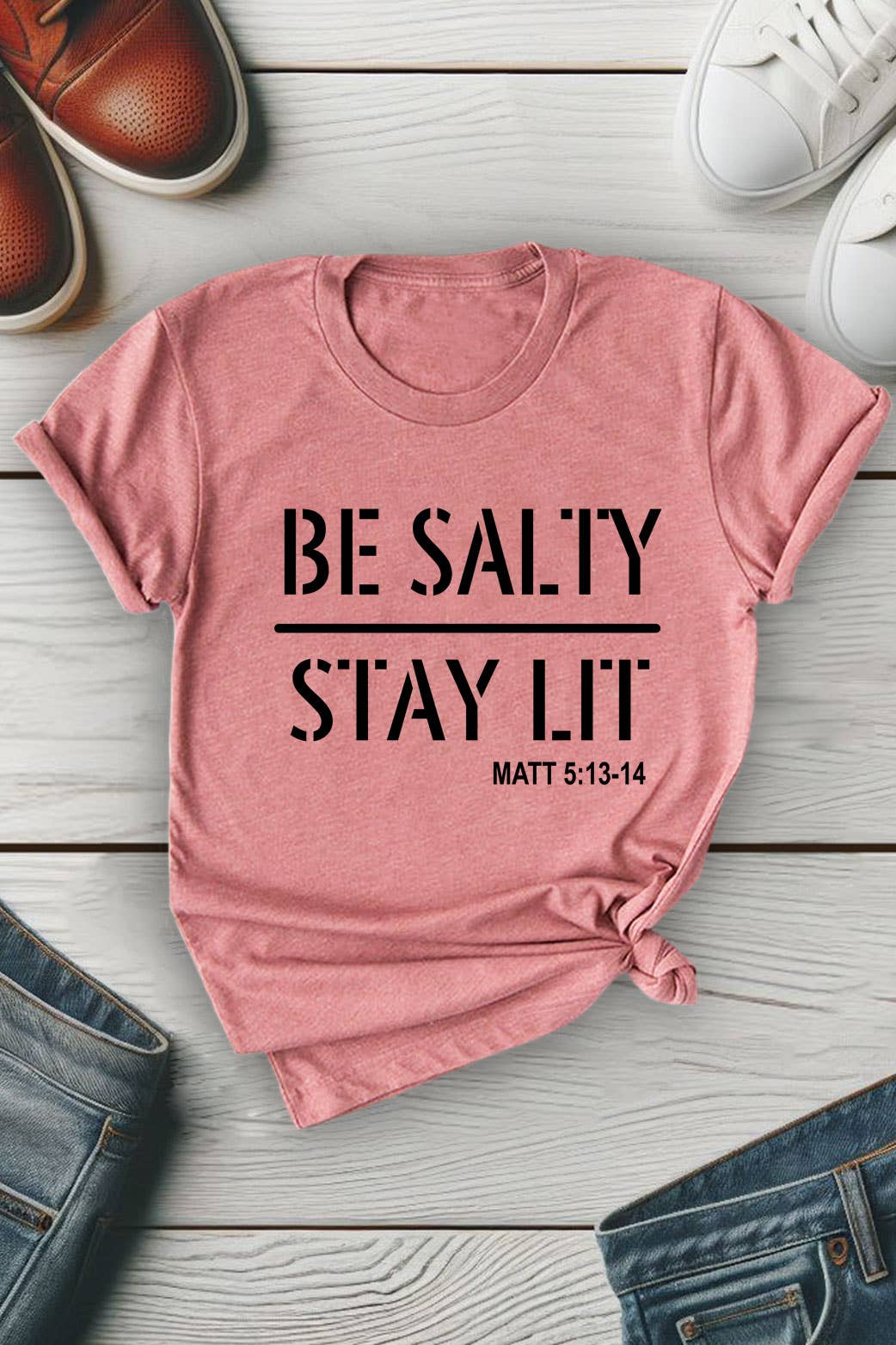 Top Avenue - Be Salty Stay Lit, Unisex Round Neck T-Shirt