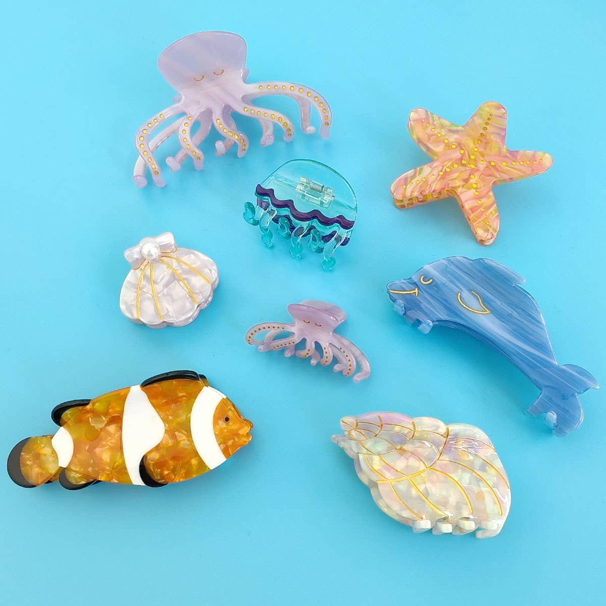 ACCITY - OCEAN BEACH FISH SEASHELL ACRYLIC HAIR CLAW CLIPS _CWAHA0552