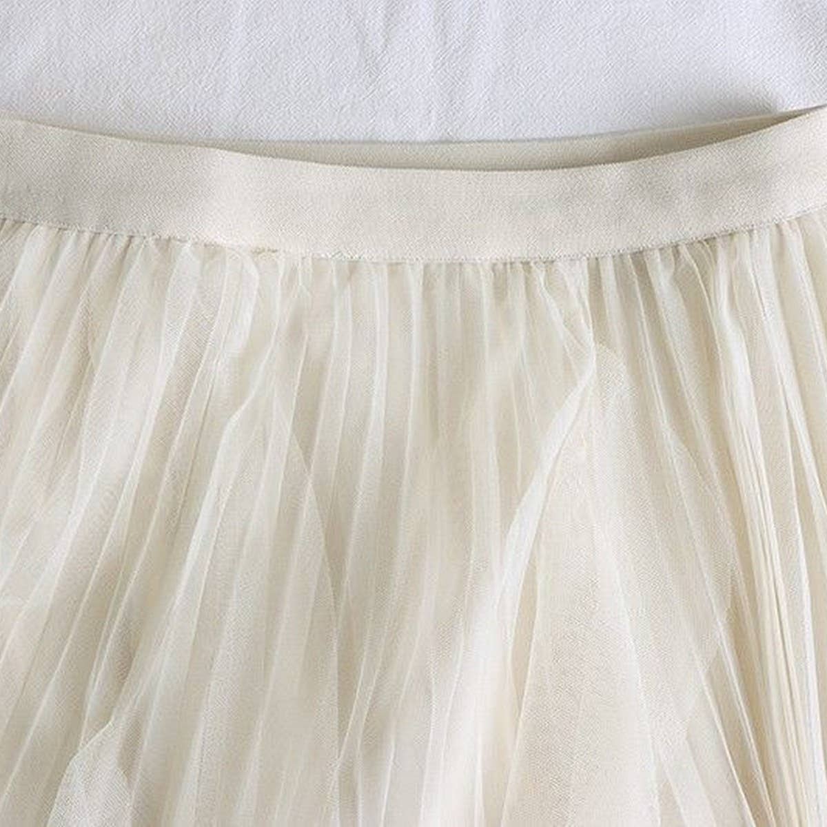 ACCITY - TULLE SKIRT MID-LENGTH HIGH WAIST PLEATED SKIRT_CWBLS0397