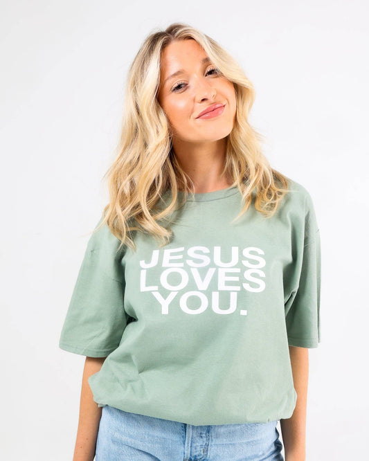 Jesus Loves You Company - "The Earthtone Tees" - Linen/Spruce