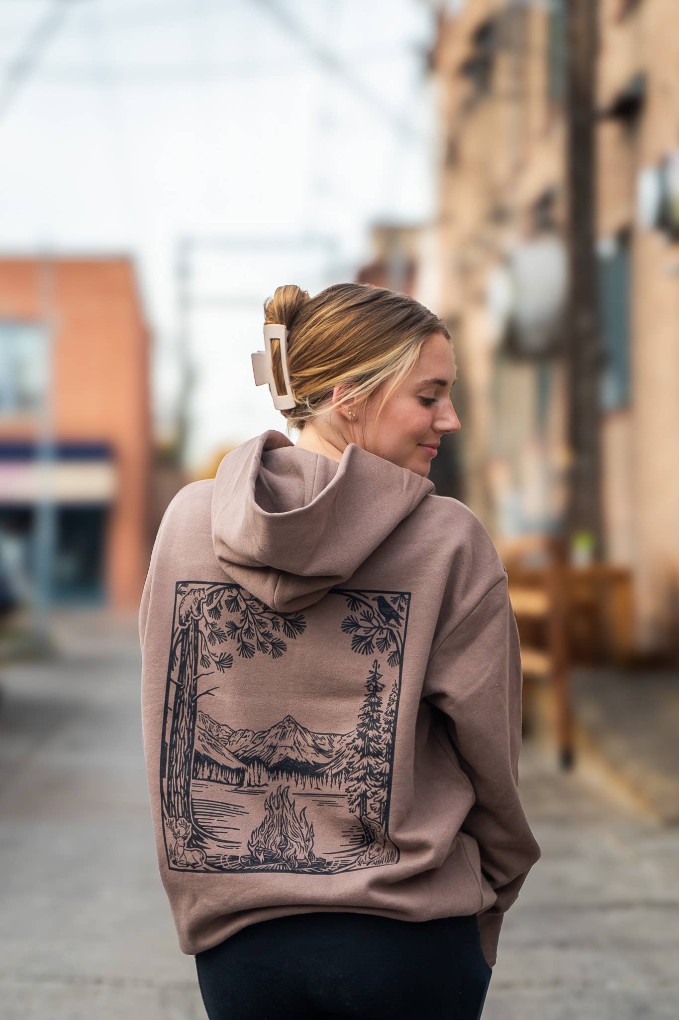 The Montana Scene - Fireside Unisex Hoodie - Clay (optional front print)