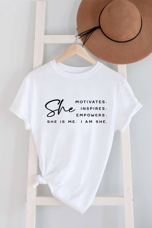 Top Avenue - She Motivates, Inspires, Empowers, She Is Me, I Am She, Unisex Round Neck T-Shirt