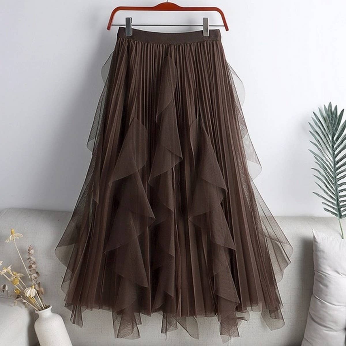 ACCITY - TULLE SKIRT MID-LENGTH HIGH WAIST PLEATED SKIRT_CWBLS0397