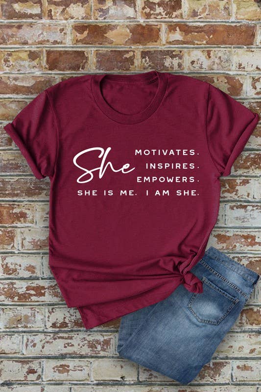 Top Avenue - She Motivates, Inspires, Empowers, She Is Me, I Am She, Unisex Round Neck T-Shirt
