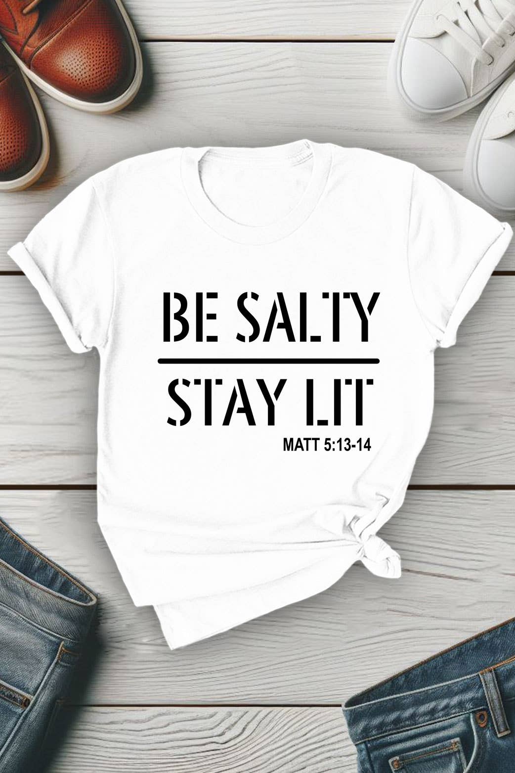 Top Avenue - Be Salty Stay Lit, Unisex Round Neck T-Shirt
