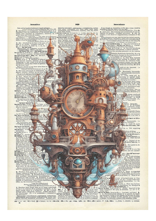 Crazilyhumbledesigns - Mechanical,  clocks,  steamboat,  Vintage  Dictionary Prints
