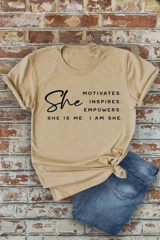 Top Avenue - She Motivates, Inspires, Empowers, She Is Me, I Am She, Unisex Round Neck T-Shirt