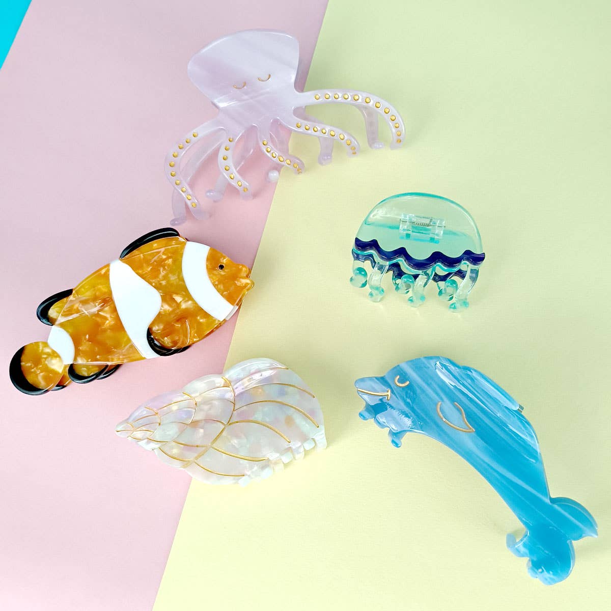 ACCITY - OCEAN BEACH FISH SEASHELL ACRYLIC HAIR CLAW CLIPS _CWAHA0552