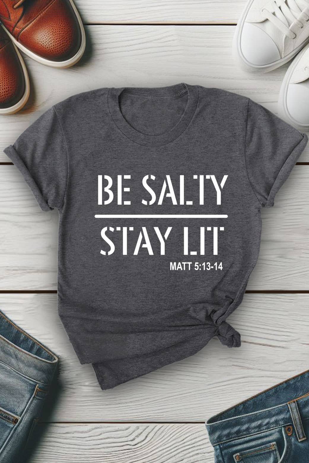 Top Avenue - Be Salty Stay Lit, Unisex Round Neck T-Shirt