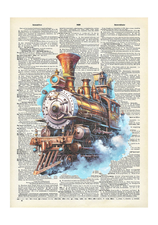 Crazilyhumbledesigns - fantasy style, mechanical trains,  Vintage Dictionary Prints