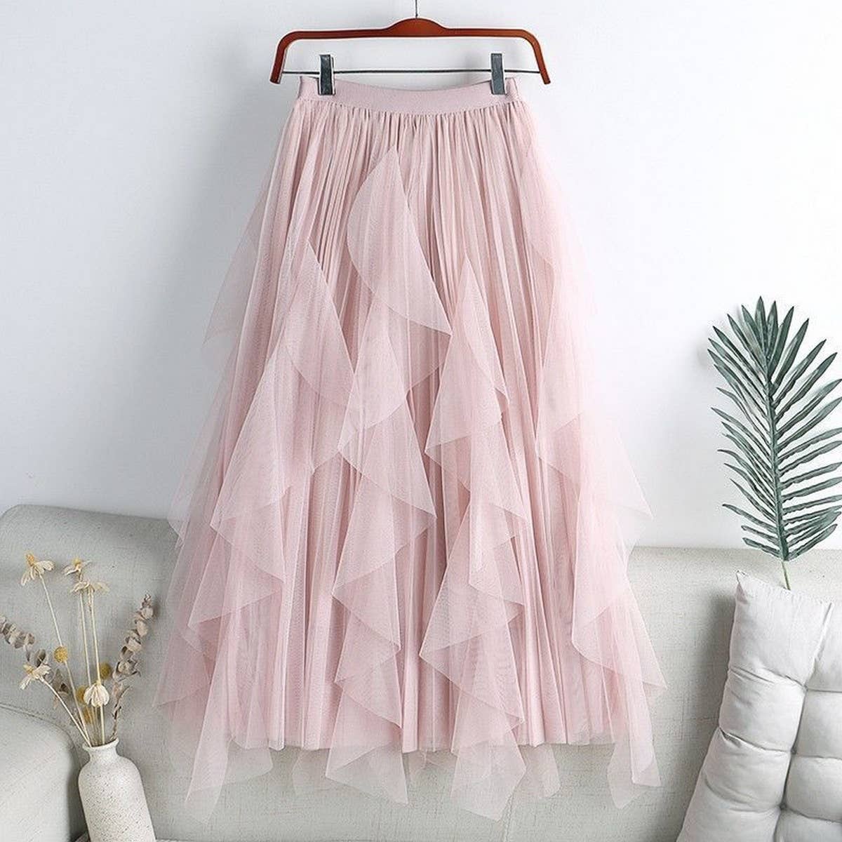 ACCITY - TULLE SKIRT MID-LENGTH HIGH WAIST PLEATED SKIRT_CWBLS0397