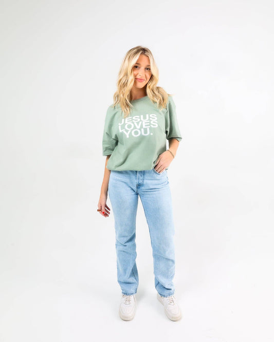 Jesus Loves You Company - "The Earthtone Tees" - Linen/Spruce