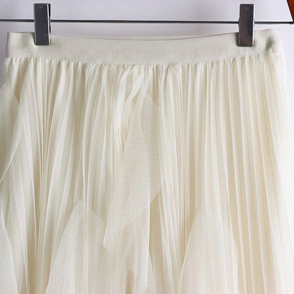 ACCITY - TULLE SKIRT MID-LENGTH HIGH WAIST PLEATED SKIRT_CWBLS0397