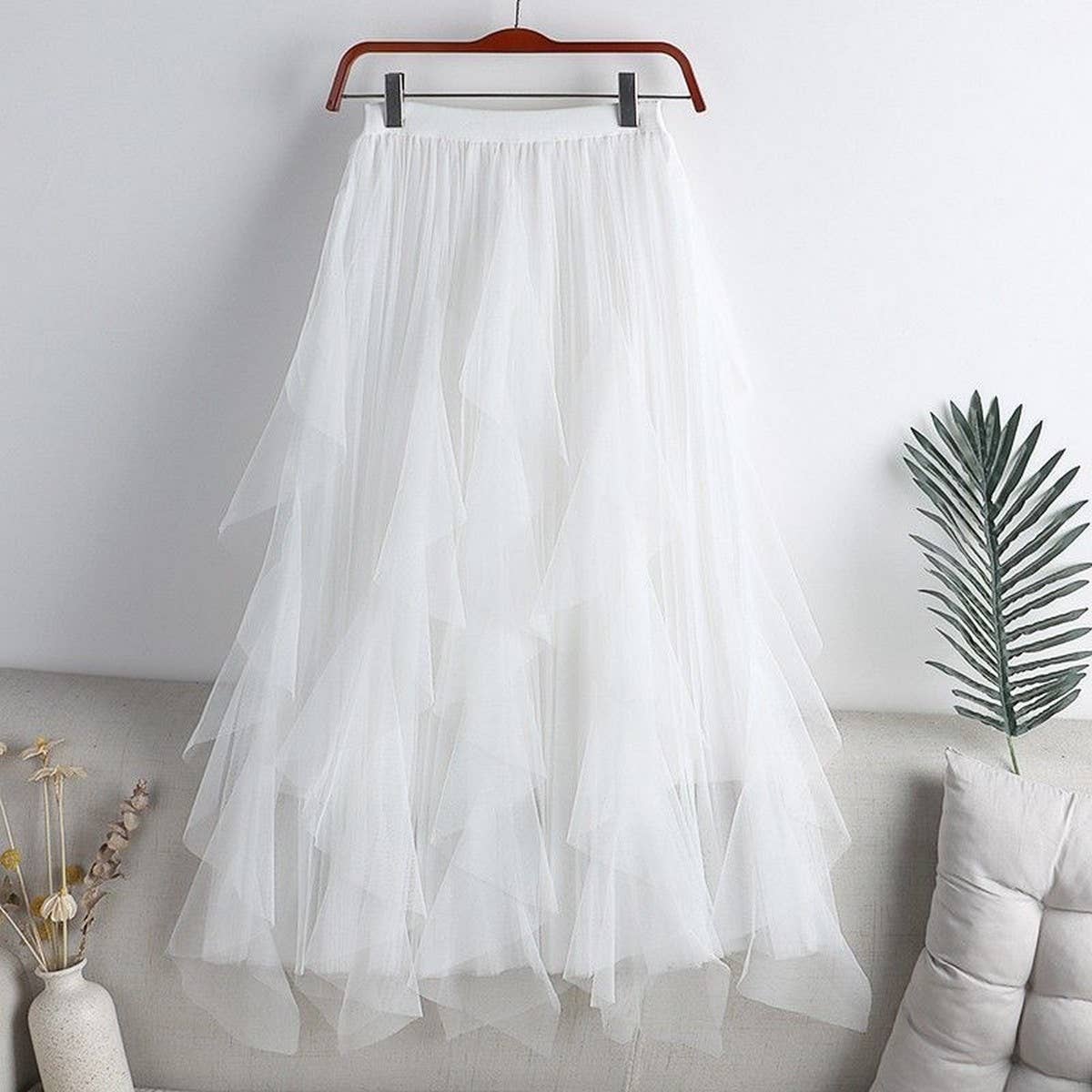 ACCITY - TULLE SKIRT MID-LENGTH HIGH WAIST PLEATED SKIRT_CWBLS0397