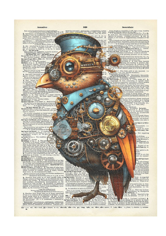 Crazilyhumbledesigns - Bird, mechanical, steampunk style, Vintage Dictionary Prints