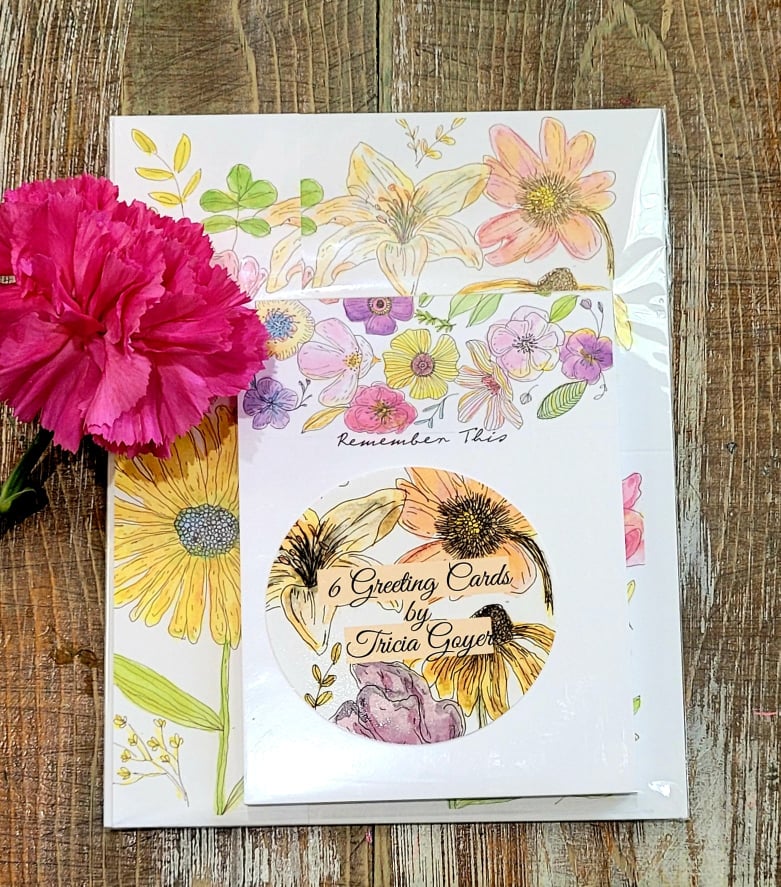 6 Floral Cards / *Free shipping* / frameable greeting card / envelopes snail mail / blank inside / watercolor / gift set / whimisical / notepad / bookmark set