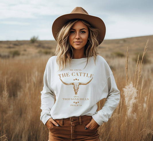 Amy Anne Apparel Inc - He Owns The Cattle Crew Neck Sweatshirt